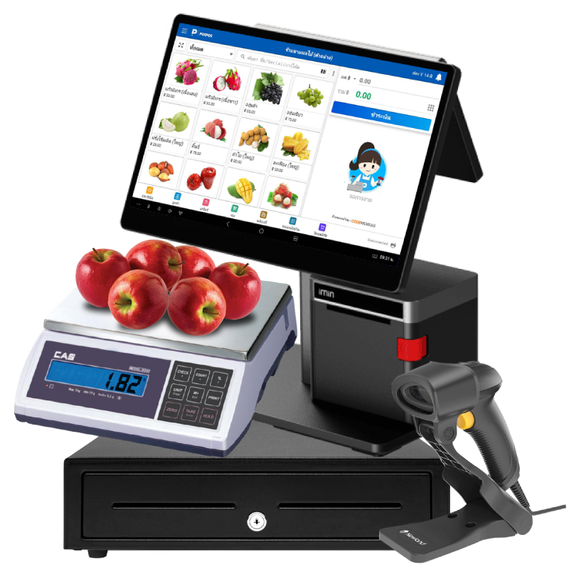 ชุด POS เครื่องชั่ง Android ร้านขายของสด [iMin]