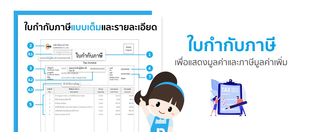 ใบกำกับภาษีเป็นเอกสารแสดงมูลค่าและภาษีที่เก็บจากสินค้าและบริการนั้น