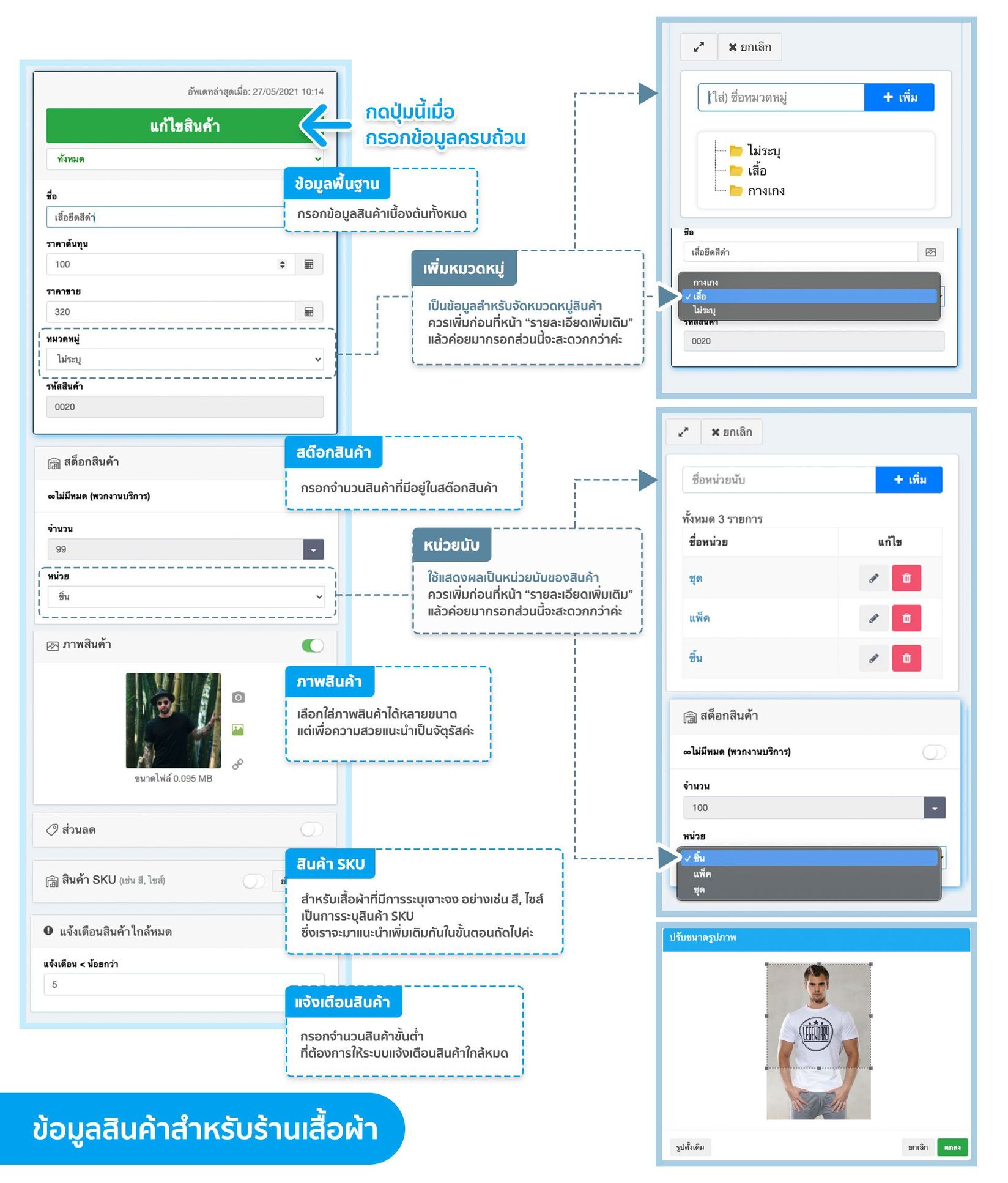 การกรอกข้อมูลสินค้าสำหรับร้านเสื้อผ้า