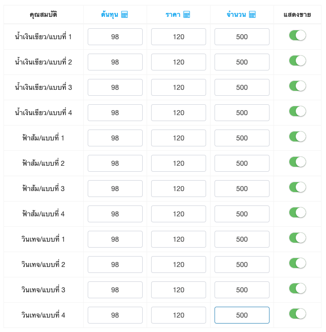 กำหนดราคาสินค้า SKU