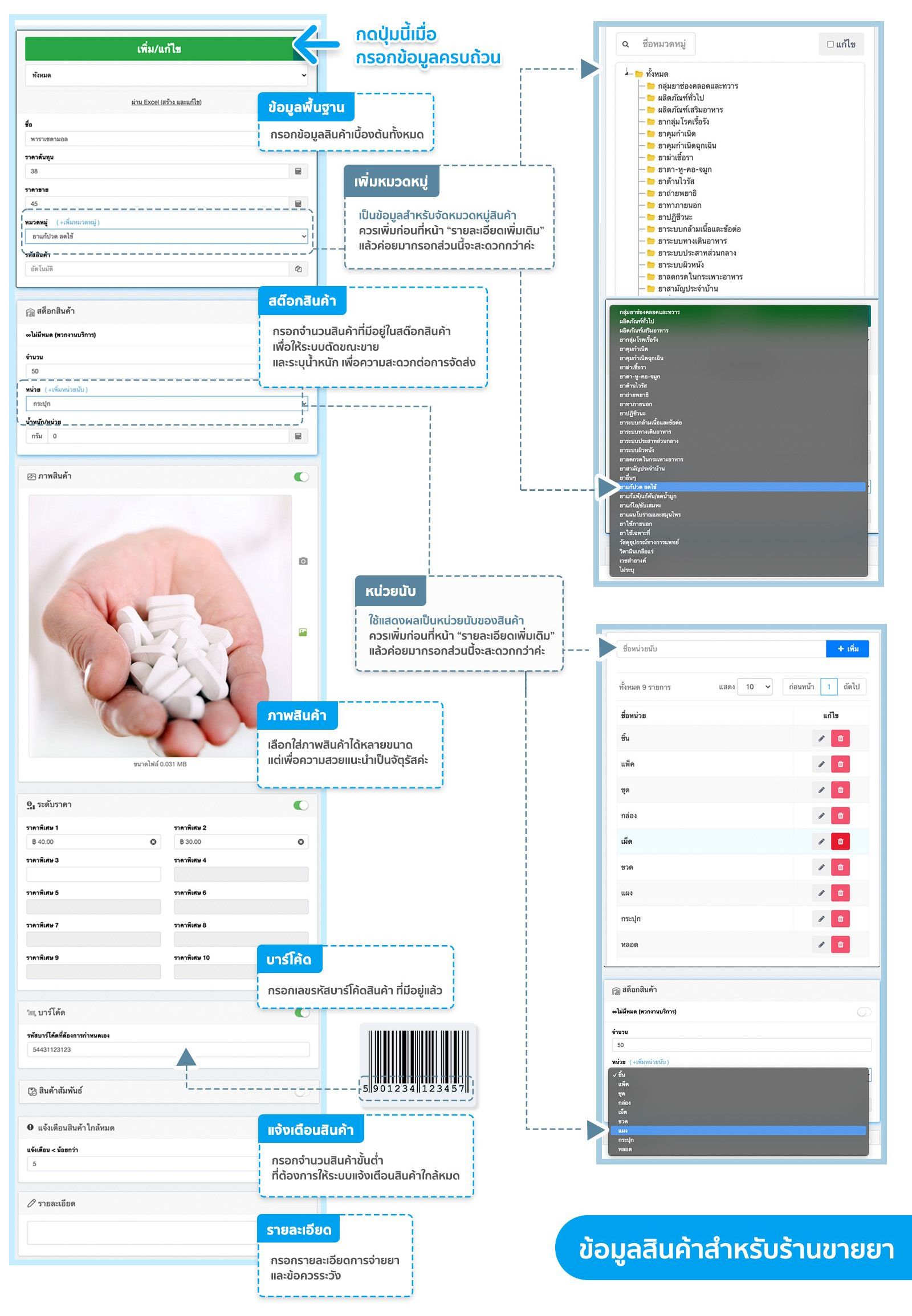 การกรอกข้อมูลสินค้าร้านขายยา